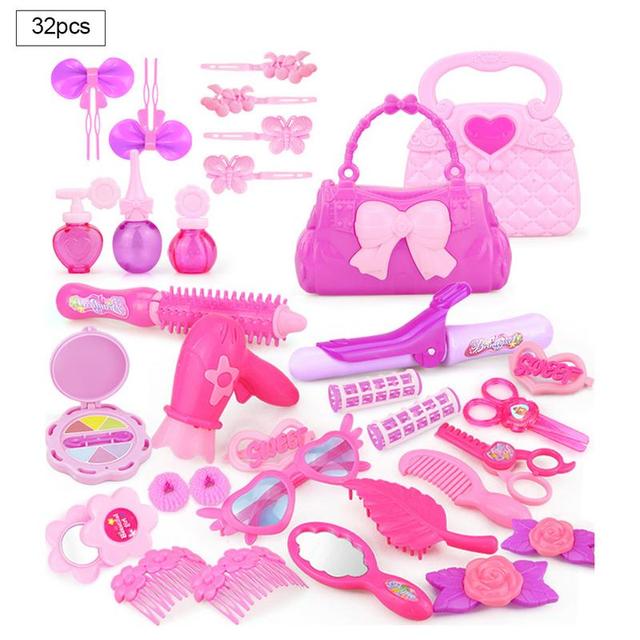 Fingir jogar criança compõem brinquedos 25/32 pces rosa maquiagem